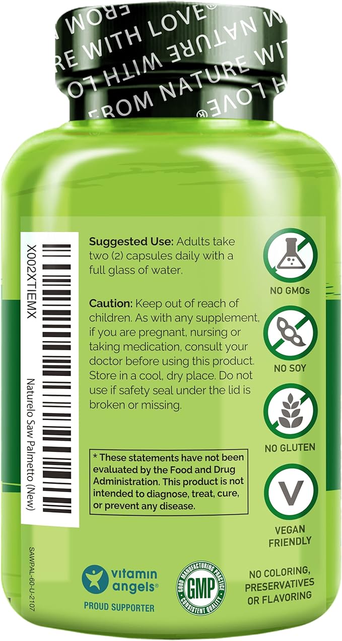 NATURELO Prostate & Urinary Health, Comprehensive Formula with Saw Palmetto, Pygeum, Tumeric, Plant Sterols, Broccoli and Lycopene, 60 Vegetarian Capsules