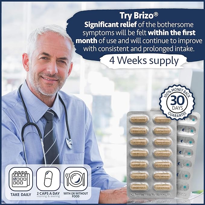 Brizo® Natural Prostate Supplements for Men | Capsule Form | Supports Prostate Health, Reduces Urinary Frequency and Urgency | Fermented Soy Extract (SC012) | 1 Month Supply