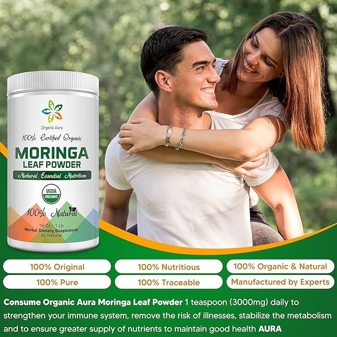 Certified Organic Moringa Leaf Powder-8Oz. USDA Certified Organic. Naturally boosts Energy, Metabolism & Immunity. 100% Pure and Raw. Green Whole Superfood. No GMO, Gluten Free.