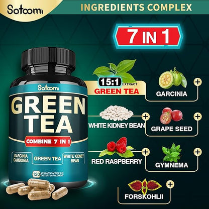 13x Green Tea Extract Capsules 13200mg per Serving with Garcinia Cambogia, Kidney Bean, Raspberry, Grape Seed, Gymnema & Forskohlii - Support Body Management, Mind & Immunity System - 120 Capsules