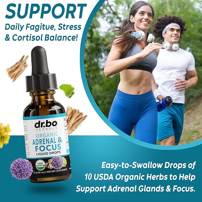 Adrenal Support Supplements Liquid Drops - Organic Adrenal and Focus Supplement, Cortisol Manager Adaptogen Adults, Ginkgo Biloba for Kids Calm - Natural Brain and Memory Fatigue Stress Attention 1oz