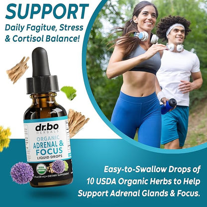 Adrenal Support Supplements Liquid Drops - Organic Adrenal and Focus Supplement, Cortisol Manager Adaptogen Adults, Ginkgo Biloba for Kids Calm - Natural Brain and Memory Fatigue Stress Attention 1oz