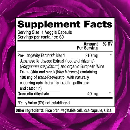 Reserveage Beauty, Resveratrol 100 mg, Antioxidant Supplement for Heart and Cellular Health, Supports Healthy Aging and Immune System, Paleo, Keto, 60 Capsules (60 Servings)