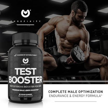 Testosterone Booster for Men – Male Performance Supplement with Horny Goat Weed for Men, L-Arginine, Maca Root, Saw Palmetto & Tribulus – Boost Vitality, Strength & Energy - 60 Gummies