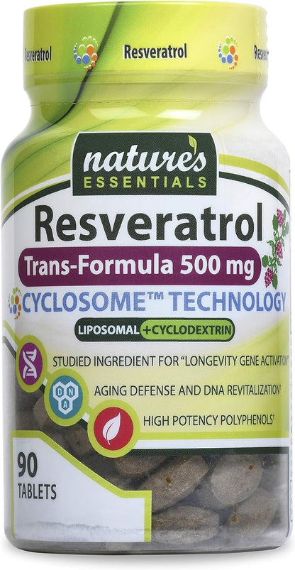 Nature's Essentials Resveratrol 500mg | Full Spectrum Trans-Resveratrol | Advanced Cyclosome Liposomal Delivery | Non-GMO, Gluten Free, Vegetarian | 90 Tablets