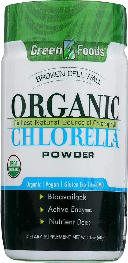 Green Foods Organic Chlorella Powder, Gluten Free, Non GMO, 2.1 Ounce (Pack of 1)