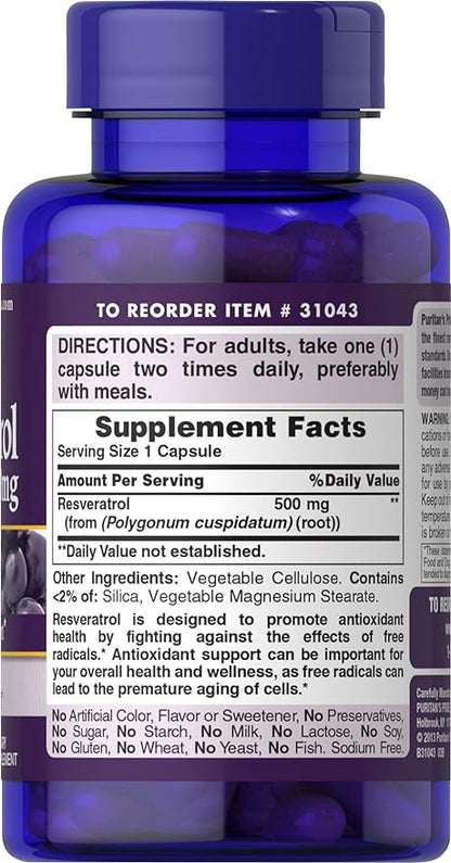 Puritan's Pride Resveratrol 500 mg-60 Capsules