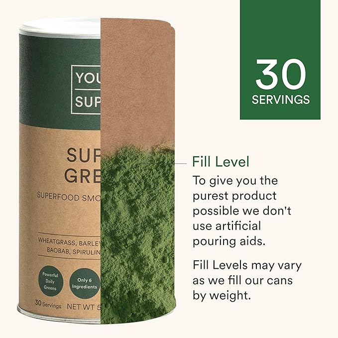 Your Super Organic Super Green Smoothie Mix – Superfood Powder for Natural Immune Support, Made with Wheatgrass, Barley Grass, Moringa, Spirulina, Chlorella & Baobab Powder (30 Servings)