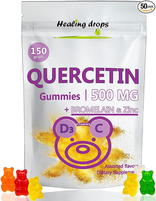 Quercetin with Bromelain Gummies - Vitamin C + Zinc + Vitamin D3 - Quercetin 500mg Gummies for Kids and Adults (1)