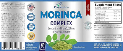 Moringa Capsules - Concentrated Complex of Moringa Leaf & Moringa Seed from 5000mg of Moringa Powder, Super antioxidant, 60 Capsules