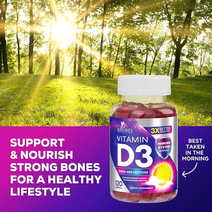 Vitamin D3 Gummy Vitamins Extra Strength 5000 IU (125 mcg) High Potency Vita D Gummies Dietary Supplement - Bone, Teeth, Muscle & Immune Support, Nature's Vitamin D Supplement, Non-GMO - 120 Gummies