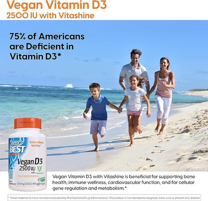 Doctor's Best Vitamin D3 2500IU with Vitashine D3, Non-GMO, Vegan, Gluten & Soy Free, Regulates Immune Function, Supports Healthy Bones, 60 Count