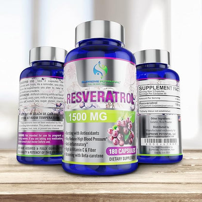 100% Pure Resveratrol Extract for Anti-Aging & Heart Health - 1500mg Maximum Strength (1)