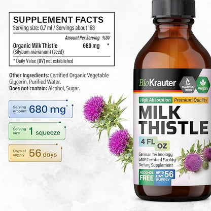 MAUWE HERBS Milk Thistle Liquid Extract - Organic Silymarin Milk Thistle Tincture - Milk Thistle Liver Detox Drops - Liver Supplement - 4 fl. Oz.