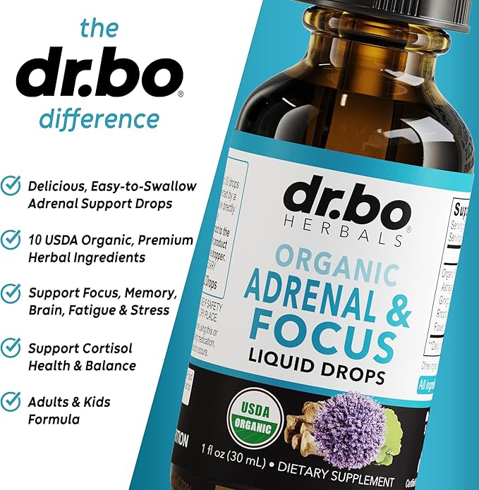 Adrenal Support Supplements Liquid Drops - Organic Adrenal and Focus Supplement, Cortisol Manager Adaptogen Adults, Ginkgo Biloba for Kids Calm - Natural Brain and Memory Fatigue Stress Attention 1oz