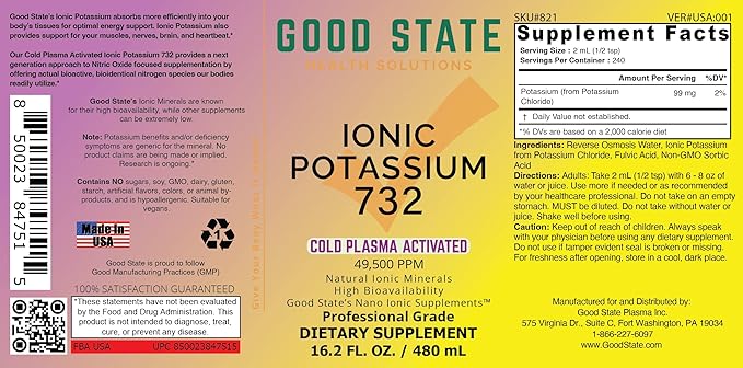 Cold Plasma-Activated Liquid Ionic Potassium 732 | 99 mg per Serving | 240 Servings