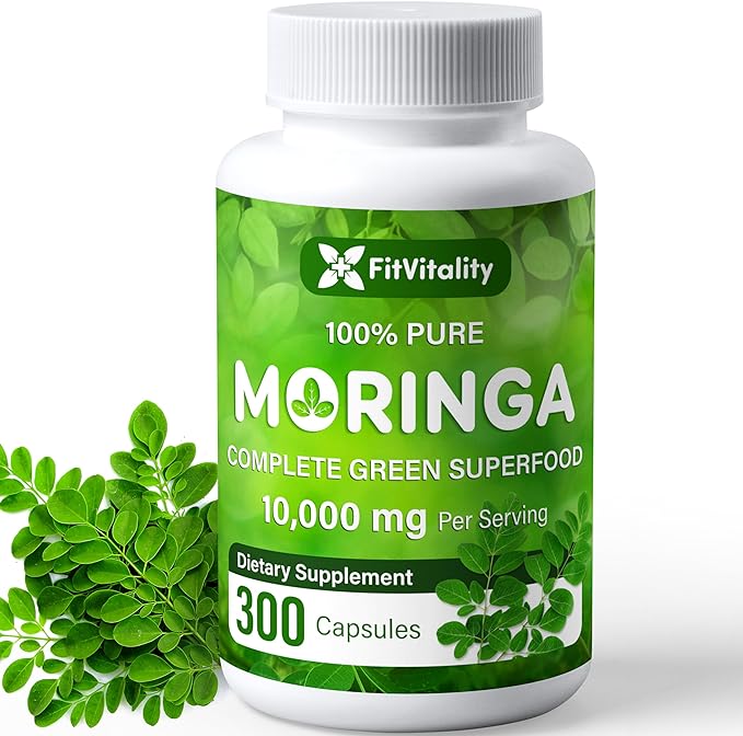 Moringa Capsules| 300 Capsules| Moringa Oleifera| 10,000mg| 100% Pure & Natural| Non-GMO and Gluten Free Supplement | Complete Green Superfood | Moringa Leaf Extract Powder