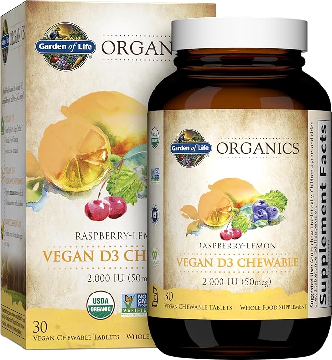 Garden of Life Organic Kids Gummy Vitamins Fruit 120ct & Vegan Vitamin D3 from Lichen 30ct