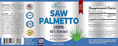 Extra Strength Saw Palmetto - 45% Extract Prostate Supplement, Decrease Frequent Urination, DHT Blocker for Hair Growth, Non-GMO, 100 Capsules