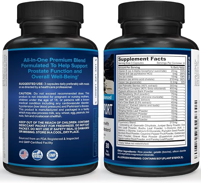 Prostate Support 33 Herbs Including Beta Sitosterol, Pygeum and Saw Palmetto for Men Prostate Health Supplements for Men, 90 Caps