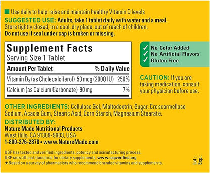 Nature Made Vitamin D3 2000 IU (50 mcg), Dietary Supplement for Bone, Teeth, Muscle and Immune Health Support, 220 Tablets, 220 Day Supply