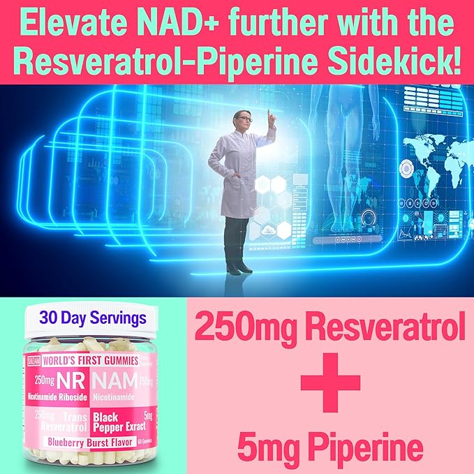 Nicotinamide Riboside NR NAM Resveratrol Gummies, 1000mg NAD+ NAD + Plus Nrf2 Activator Booster w Pure Niacinamide Vitamins B3 Capsules Pills Powder Supplements Alt NDA Regenerator 500mg