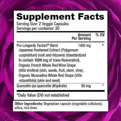 Reserveage Beauty, Resveratrol 1000 mg, Antioxidant Supplement for Heart Health and Immune Support, Supports Healthy Aging and Immune System, Paleo, Keto, 60 Capsules