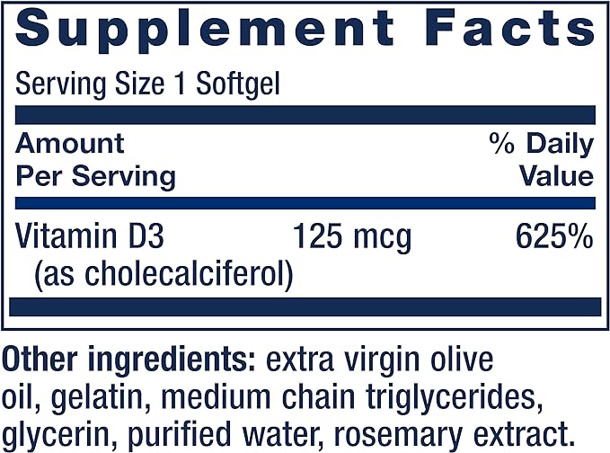 Life Extension Vitamin D3 125 Mcg (5000 Iu) – Promotes Bone Health, Brain Health and Immune Function – Non-GMO – Gluten-Free – Two Pack – 2 x 60 Softgels