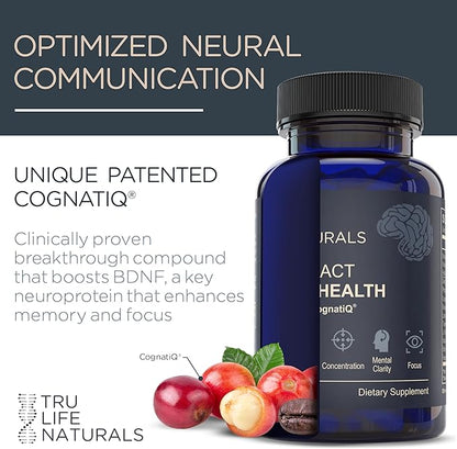 NEUROACT Brain Health-Memory, Focus, Concentration, Mental Clarity with CognatiQ, Lions Mane Mushroom,Gotu Kola, Phosphatidyl, Bacopa Monnieri, Vitamin B3,B6