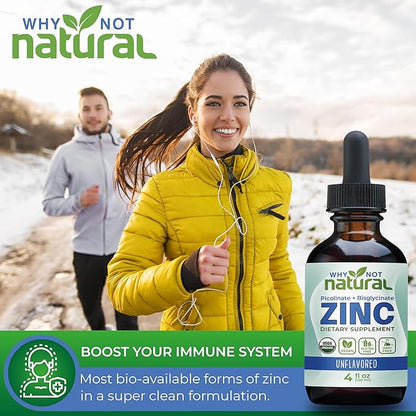 Organic Liquid Zinc Drops Supplement with Zinc Picolinate and Bisglycinate 4 fl, USDA Organic, Gluten-Free, Vegan and GMO-Free (Unflavored)