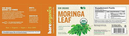 BareOrganics Moringa Leaf Superfood Powder, Organic, Vegan Supplement, 8 Ounces