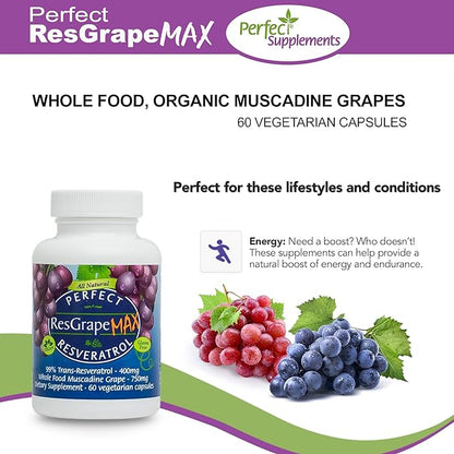 Perfect Supplements – Perfect ResGrape Resveratrol MAX – 60 Capsules – Trans-Resveratrol & Organic Muscadine Grapes – Promotes Anti-Aging