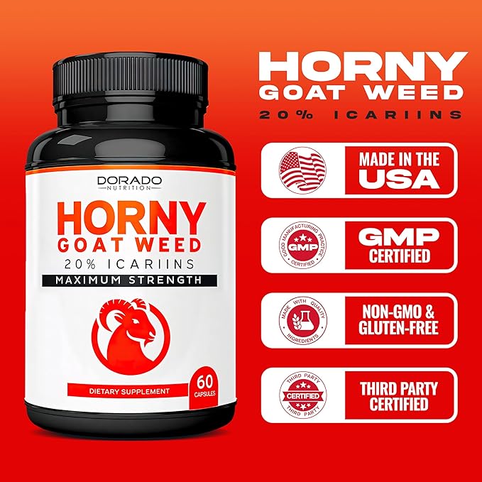 Horny Goat Weed For Men and Women + Melatonin - [Night Formula Max Strength] Stamina, Endurance, Circulation, Joint Support - Maca Root, Ginseng, Yohimbine, Tribulus, L-Arginine - USA Made - 60 Count