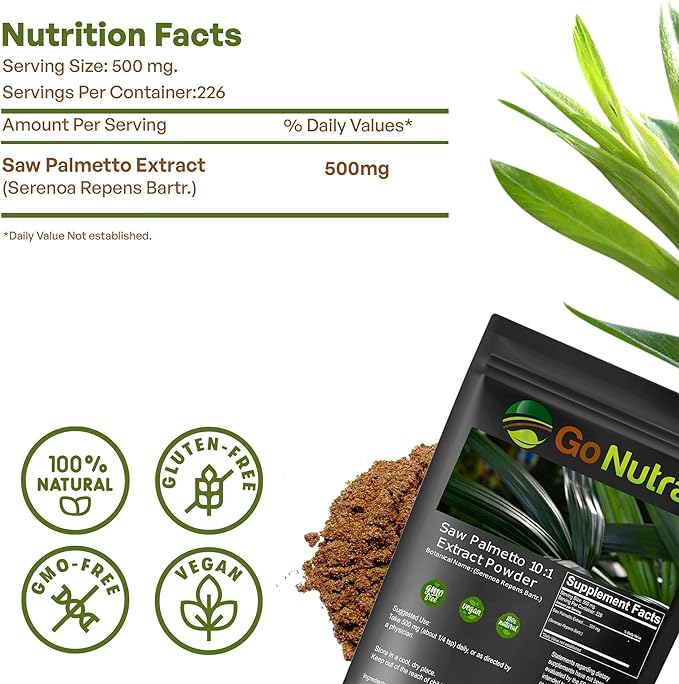 Go Nutra Saw Palmetto Extract Powder Potent 10:1 Strength | 4 oz. Saw Palmetto Supplement Saw Palmetto Powder