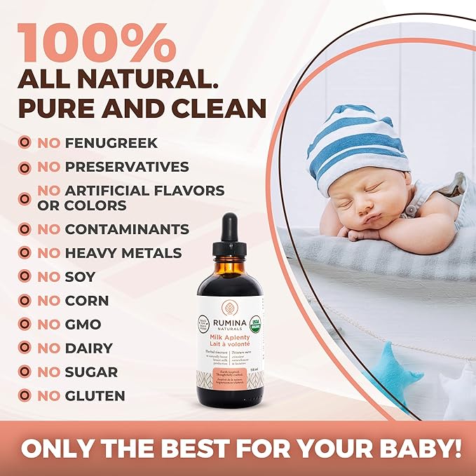 Milk Aplenty Lactation Supplement: Boost Your Milk Supply Naturally! Certified Organic Breastfeeding Supplement to Increase Breast Milk Supply. Fenugreek Free, All Natural, Non-GMO, Vegan (3 Oz)