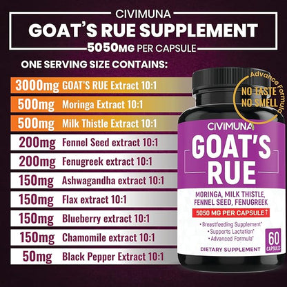 (2 Packs) Goat’s Rue Capsules 5050mg - Goat’s Rue, Moringa, Milk Thistle - 4 Months Supply