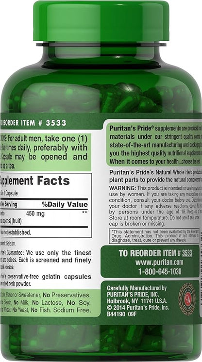 Puritan's Pride Saw Palmetto 450 Mg, Supports Prostate and Urinary Health, 200 Count