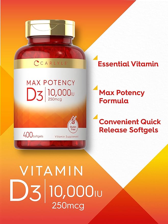 Carlyle Vitamin D 10000 IU 400 Softgels | Value Size | Max Potency | Non-GMO, Gluten Free Supplement