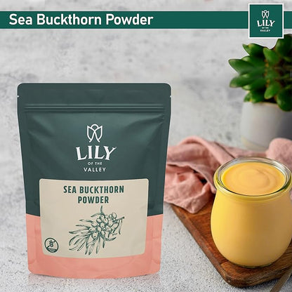 Lily of the Valley Sea Buckthorn Powder - Rhamnus Cathartica - No Added Sugar - Tart Berry Taste - Vegan & Gluten-Free - Packed in Resealable Pouch (4oz, 113g)