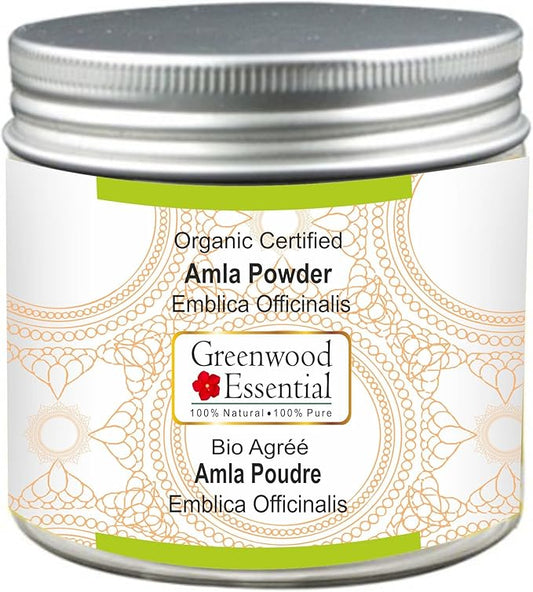 Pure Amla Powder (Indian Gooseberry) Emblica Officinalis Organic Certified 100% Natural Therapeutic Grade 100gm (3.5 oz)