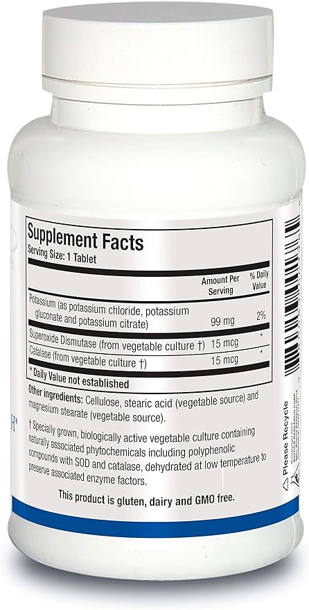 Biotics Research K Zym Potassium, 99 milligrams, Supports Cardiovascular Function, Electrolyte Balance, Nerve Transmission, Muscle Activity, Superoxide Dismutase, Catalase.1 Tablets