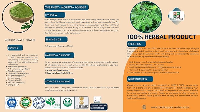 100% Organic Moringa Powder - Moringa Oleifera - USDA Certified Organic Moringa for Immunity, Digestion & Energy (114 Gram)