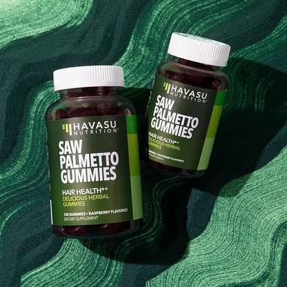 Saw Palmetto for Men Gummies | Saw Palmetto Supplement and DHT Blocker for Hair Health & Male Patterned Balding | Saw Palmetto Hair Supplement for Men | 120 Raspberry Vegan Mens Hair Gummies