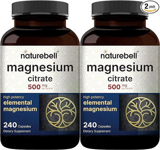 2 Pack Magnesium Citrate 500mg, 480 Capsules | High Purity Elemental Form – Extra Strength | Essential Mineral for Heart, Muscle, & Digestion Support – Non-GMO & No Gluten