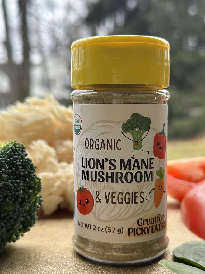 Lion's Grove Farm | Organic Lion's Mane Mushroom and Veggies | USA Grown Organic Lion's Mane Mushroom Powder | Fruiting Body Only | Vegetable Powder for Kids and Picky Eaters | 2 Oz