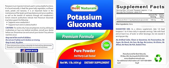 Best Naturals Potassium Gluconate 1lb Powder (1 LB (Pack of 2))