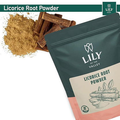 LILY OF THE VALLEY Licorice/Liquorice Root Powder - Ground Mulethi Sourced from India - Glycyrrhiza Glabra - Natural Sweetener - Vegan & Gluten-Free - Packed in Resealable Pouch (8oz, 226g)