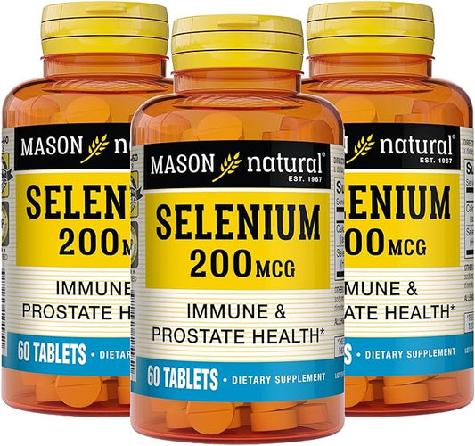 Mason Natural Selenium 200 mcg - Antioxidant Supplement for Immune Support & Prostate Health, Essential Trace Mineral, 60 Tablets (Pack of 3)