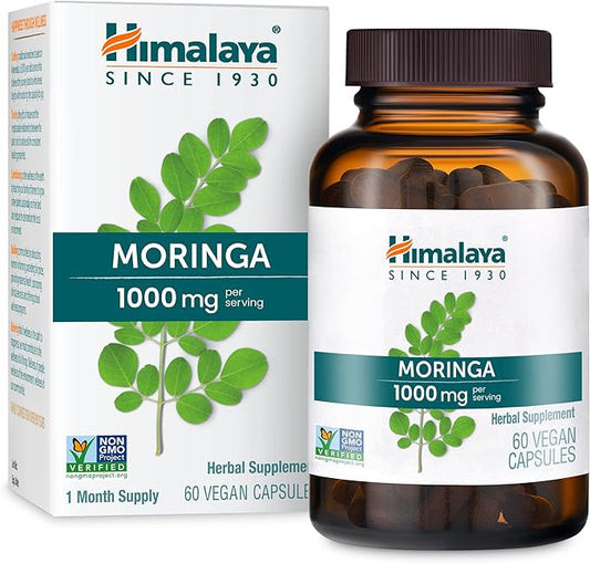 Himalaya Moringa, 60 Capsules, Green Superfood for Antioxidant Support and Wellness, 1000 mg, 1 Month Supply, Non-GMO Project Verified, Vegan, Gluten Free Supplement, Additive Free