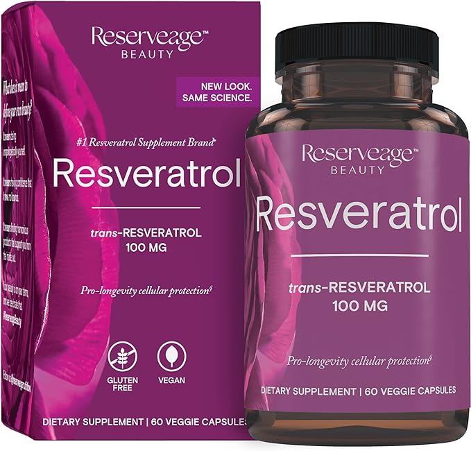 Reserveage Beauty, Resveratrol 100 mg, Antioxidant Supplement for Heart and Cellular Health, Supports Healthy Aging and Immune System, Paleo, Keto, 60 Capsules (60 Servings)